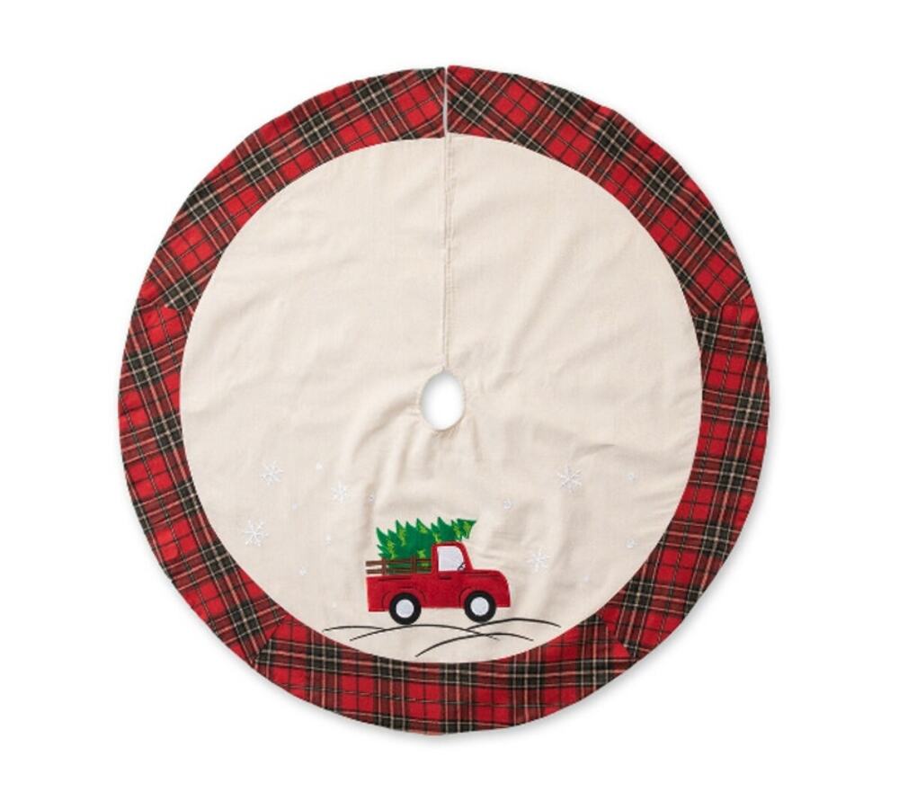 GlitzHome Plaid Round Christmas tree skirt Truck tree 48" Round